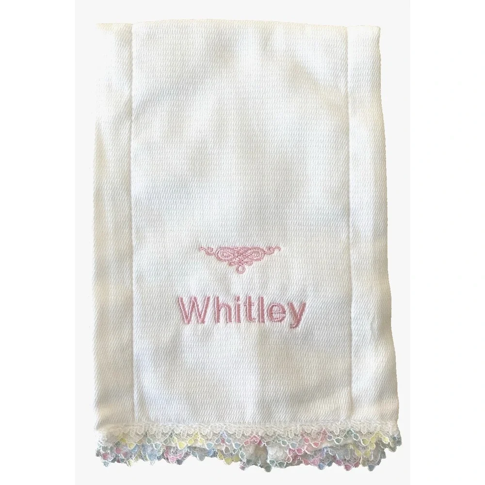 Baby Girl Decorated Burp Cloths Name WHITLEY Lot of 2